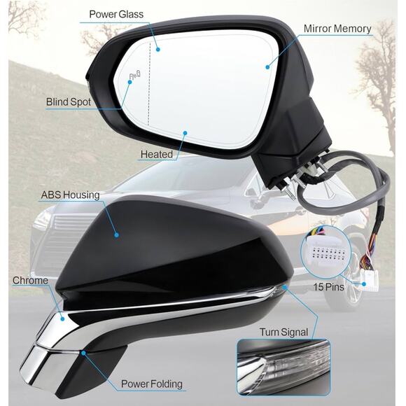 2016-2022 Lexus 87940-0E251-C0 Left sideview Mirror L-15 pins - Picture 2 of 4